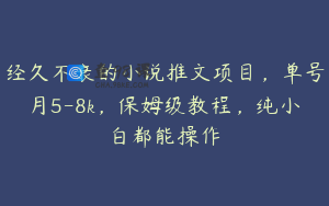 经久不衰的小说推文项目，单号月5-8k，保姆级教程，纯小白都能操作