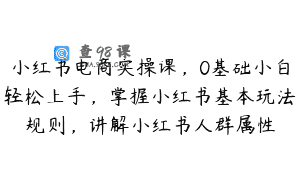 小红书电商实操课，0基础小白轻松上手，掌握小红书基本玩法规则，讲解小红书人群属性