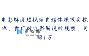 电影解说短视频自媒体赚钱实操课，教你做电影解说短视频，月赚1万