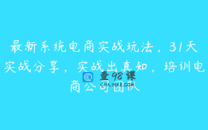 最新系统电商实战玩法，31天实战分享，实战出真知，培训电商公司团队