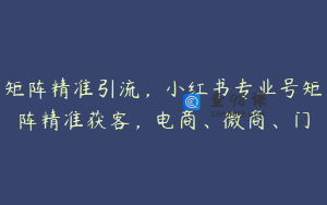 矩阵精准引流，小红书专业号矩阵精准获客，电商、微商、门