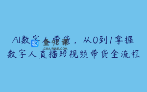AI数字人带货，从0到1掌握数字人直播短视频带货全流程
