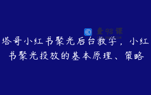 塔哥小红书聚光后台教学，小红书聚光投放的基本原理、策略