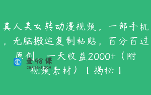 真人美女转动漫视频，一部手机，无脑搬运复制粘贴，百分百过原创，一天收益2000+（附视频素材）【揭秘】