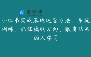 小红书实战落地运营方法,系统训练,抓住搞钱方向,跟有结果的人学习