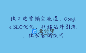独立站营销全流程，Google SEO优化，社媒站外引流，独家营销技巧