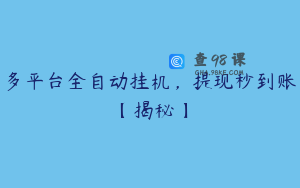 多平台全自动挂机，提现秒到账【揭秘】