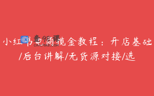 小红书电商揽金教程：开店基础/后台讲解/无货源对接/选