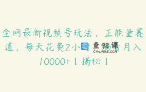 全网最新视频号玩法，正能量赛道，每天花费2小时，躺着月入10000+【揭秘】
