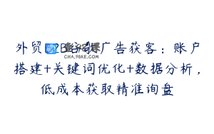 外贸B2B谷歌广告获客：账户搭建+关键词优化+数据分析，低成本获取精准询盘