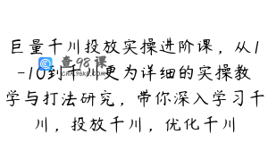 巨量千川投放实操进阶课，从1-10到千川更为详细的实操教学与打法研究，带你深入学习千川，投放千川，优化千川