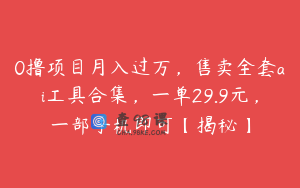0撸项目月入过万，售卖全套ai工具合集，一单29.9元，一部手机即可【揭秘】