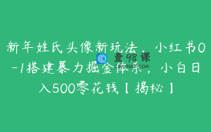 新年姓氏头像新玩法，小红书0-1搭建暴力掘金体系，小白日入500零花钱【揭秘】