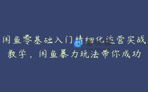 闲鱼零基础入门精细化运营实战教学，闲鱼暴力玩法带你成功