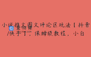 小说推文图文评论区玩法【抖音/快手】，保姆级教程，小白