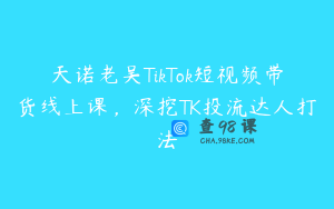 天诺老吴TikTok短视频带货线上课，深挖TK投流达人打法