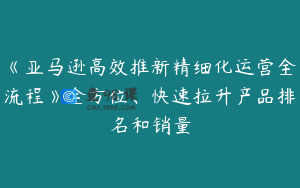 《亚马逊高效推新精细化运营全流程》全方位、快速拉升产品排名和销量