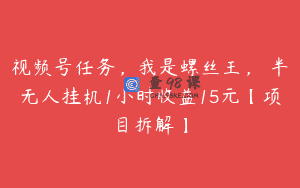 视频号任务，我是螺丝王， 半无人挂机1小时收益15元【项目拆解】