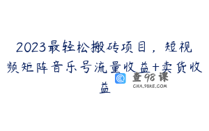 2023最轻松搬砖项目，短视频矩阵音乐号流量收益+卖货收益