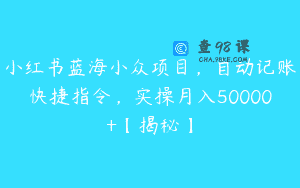 小红书蓝海小众项目，自动记账快捷指令，实操月入50000+【揭秘】