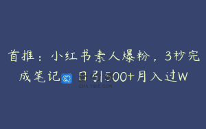 首推：小红书素人爆粉，3秒完成笔记，日引500+月入过W