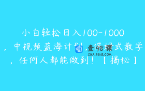 小白轻松日入100-1000，中视频蓝海计划，保姆式教学，任何人都能做到！【揭秘】