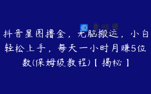 抖音星图撸金，无脑搬运，小白轻松上手，每天一小时月赚5位数(保姆级教程)【揭秘】