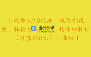 小说推文4.0玩法，纯原创视频，轻松月入过万，超详细教程（价值998元）【揭秘】