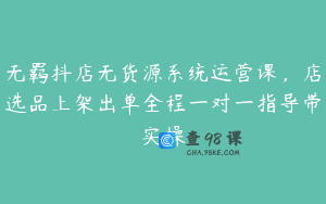 无羁抖店无货源系统运营课，店选品上架出单全程一对一指导带实操