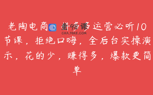 老陶电商·拼多多运营必听10节课，拒绝口嗨，全后台实操演示，花的少，赚得多，爆款更简单