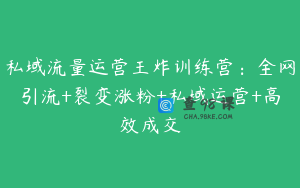 私域流量运营王炸训练营：全网引流+裂变涨粉+私域运营+高效成交