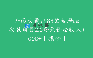外面收费1688的蓝海ins安装项目2.0每天轻松收入1000+【揭秘】
