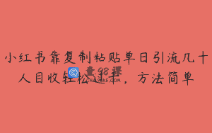 小红书靠复制粘贴单日引流几十人目收轻松过千，方法简单