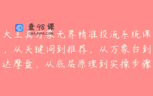 大王真万象无界精准投流系统课，从关键词到推荐，从万象台到达摩盘，从底层原理到实操步骤
