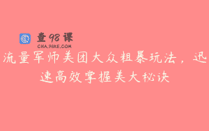 流量军师美团大众粗暴玩法，迅速高效掌握美大秘诀