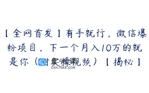 【全网首发】有手就行，微信爆粉项目，下一个月入10万的就是你（附实操视频）【揭秘】