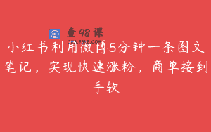 小红书利用微博5分钟一条图文笔记，实现快速涨粉，商单接到手软