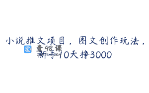 小说推文项目，图文创作玩法，新手10天挣3000