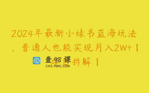 2024年最新小绿书蓝海玩法，普通人也能实现月入2W+【项目拆解】