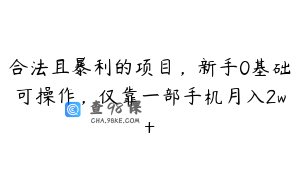 合法且暴利的项目,新手0基础可操作,仅靠一部手机月入2w+