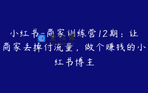 小红书-商家训练营12期：让商家丢掉付流量，做个赚钱的小红书博主