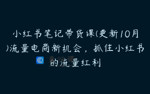 小红书笔记带货课(更新10月)流量电商新机会，抓住小红书的流量红利