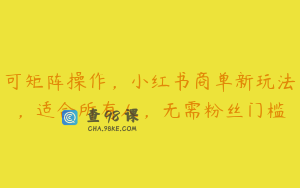 可矩阵操作，小红书商单新玩法，适合所有人，无需粉丝门槛