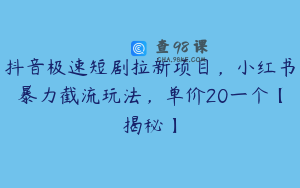 抖音极速短剧拉新项目，小红书暴力截流玩法，单价20一个【揭秘】