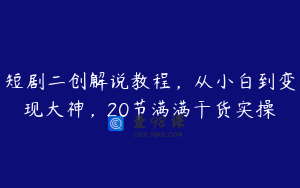 短剧二创解说教程，从小白到变现大神，20节满满干货实操