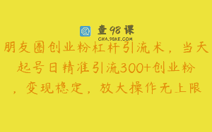 朋友圈创业粉杠杆引流术，当天起号日精准引流300+创业粉，变现稳定，放大操作无上限