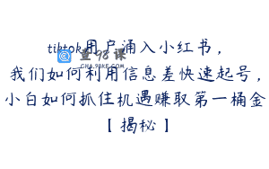tiktok用户涌入小红书，我们如何利用信息差快速起号，小白如何抓住机遇赚取第一桶金【揭秘】