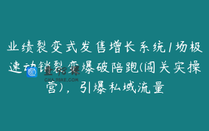 业绩裂变式发售增长系统1场极速动销裂变爆破陪跑(闯关实操营)，引爆私域流量