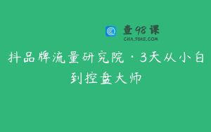 抖品牌流量研究院·3天从小白到控盘大师