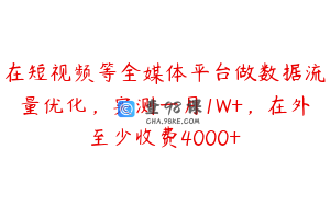 在短视频等全媒体平台做数据流量优化,实测一月1W+,在外至少收费4000+